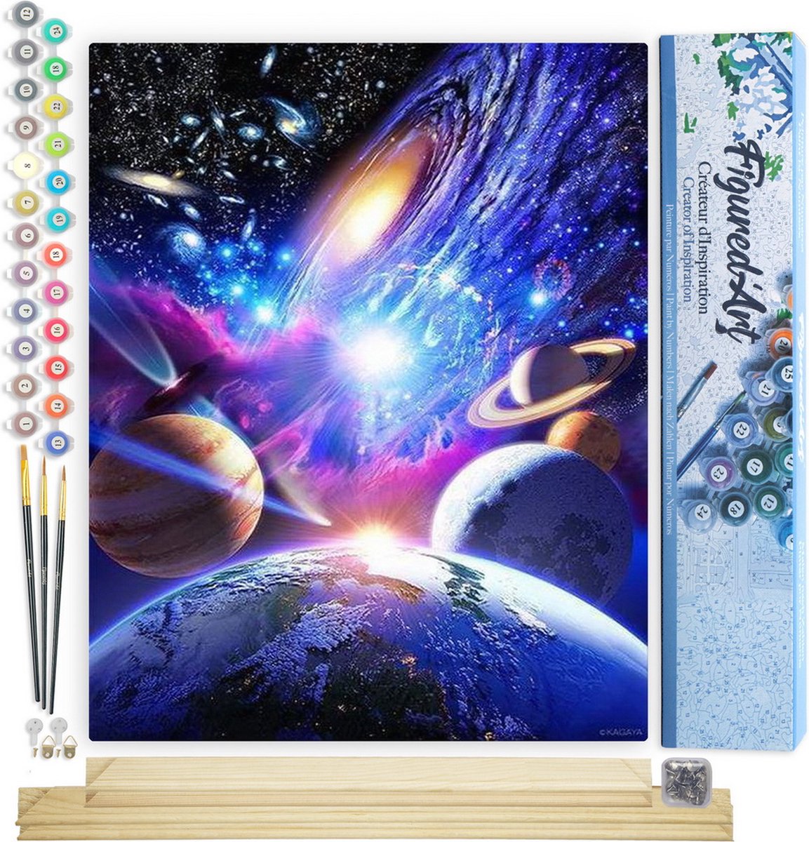 FiguredArt Schilderen op Nummer Volwassenen canvas Planetaire Systeem - Handwerk acrylverf Kit DIY Compleet - 40x50cm met DIY houten lijst